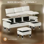 HOMCOM Sectional Sofa, L Shaped Couch with Deep Seat, Movable Ottoman and Pillow-top Armrests, Beige - Image 7