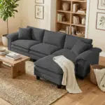 HOMCOM Sectional Sofa, L Shaped Couch with Deep Seat, Movable Ottoman and Pillow-top Armrests, Dark Gray - Image 2