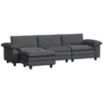 HOMCOM Sectional Sofa, L Shaped Couch with Deep Seat, Movable Ottoman and Pillow-top Armrests, Dark Gray
