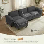 HOMCOM Sectional Sofa, L Shaped Couch with Deep Seat, Movable Ottoman and Pillow-top Armrests, Dark Gray - Image 3
