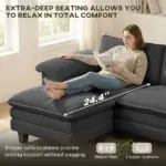 HOMCOM Sectional Sofa, L Shaped Couch with Deep Seat, Movable Ottoman and Pillow-top Armrests, Dark Gray - Image 4