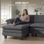 HOMCOM Sectional Sofa, L Shaped Couch with Deep Seat, Movable Ottoman and Pillow-top Armrests, Dark Gray - Image 5