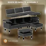 HOMCOM Sectional Sofa, L Shaped Couch with Deep Seat, Movable Ottoman and Pillow-top Armrests, Dark Gray - Image 7