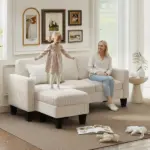Sectional Sofa, L Shaped Couch, with Reversible Chaise or Ottoman, Cream White - Image 2