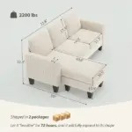 Sectional Sofa, L Shaped Couch, with Reversible Chaise or Ottoman, Cream White - Image 3
