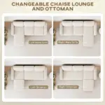 Sectional Sofa, L Shaped Couch, with Reversible Chaise or Ottoman, Cream White - Image 4