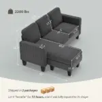 Sectional Sofa, L Shaped Couch, with Reversible Chaise or Ottoman, Dark Gray - Image 3