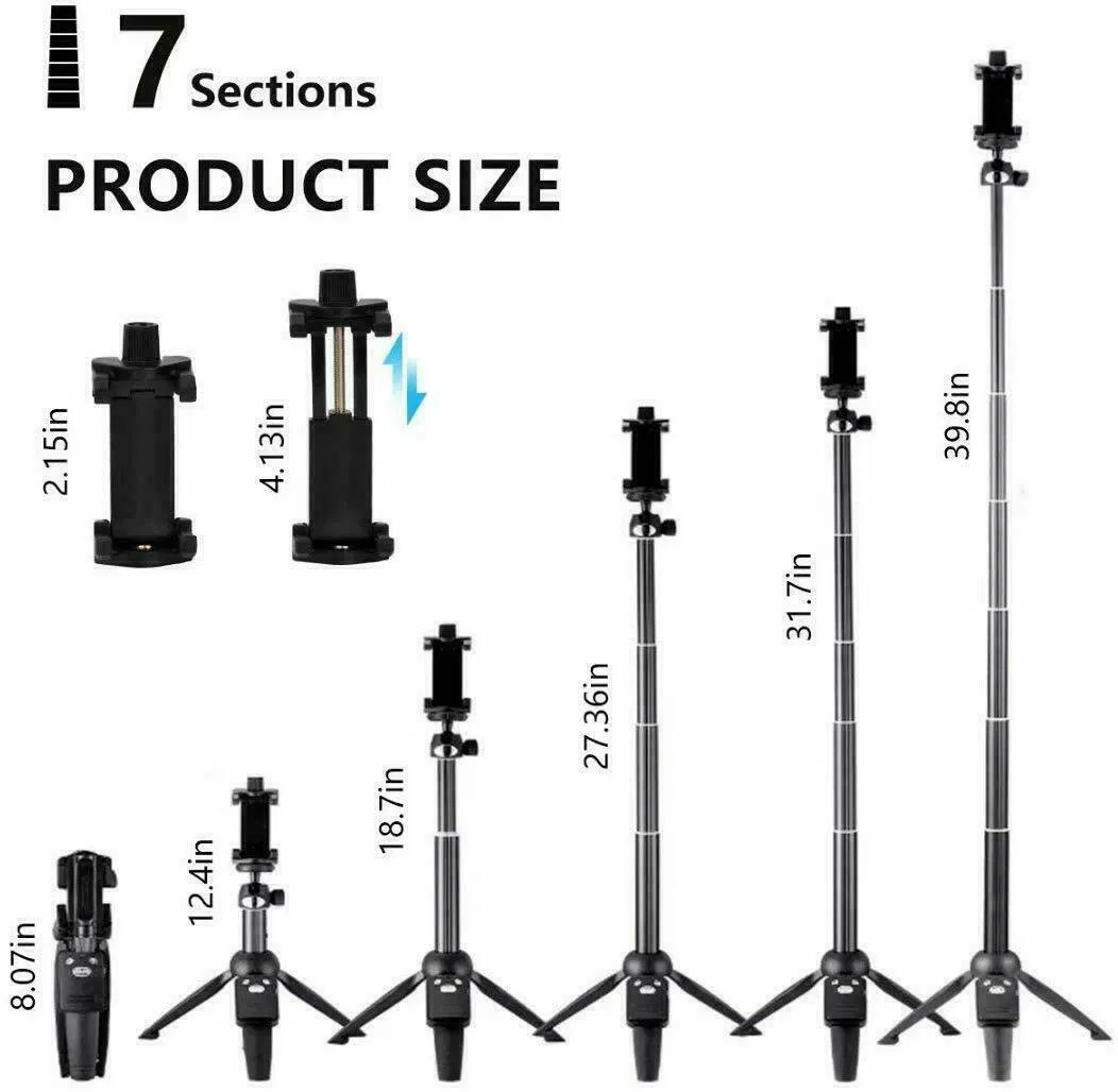 40 Inch Selfie Stick Tripod with Bluetooth Remote for iPhone and Android