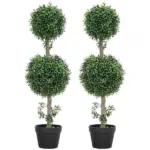 HOMCOM Set of 2 Artificial Ball Boxwood Topiary Trees, Fake Plants in Pot for Indoor Outdoor Living Room Green - Image 12