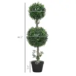 HOMCOM Set of 2 Artificial Ball Boxwood Topiary Trees, Fake Plants in Pot for Indoor Outdoor Living Room Green - Image 3
