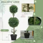 HOMCOM Set of 2 Artificial Ball Boxwood Topiary Trees, Fake Plants in Pot for Indoor Outdoor Living Room Green - Image 4