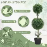 HOMCOM Set of 2 Artificial Ball Boxwood Topiary Trees, Fake Plants in Pot for Indoor Outdoor Living Room Green - Image 6