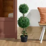 HOMCOM Set of 2 Artificial Ball Boxwood Topiary Trees, Fake Plants in Pot for Indoor Outdoor Living Room Green - Image 7