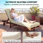 Outsunny Set of 2 Chaise Lounge Cushion, 4" Thick Outdoor Lounge Chair Cushions with Ties for Patio, 21" x 72 ", Cream White - Image 4