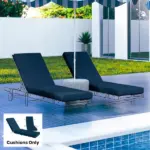 Outsunny Set of 2 Chaise Lounge Cushion, 4" Thick Outdoor Lounge Chair Cushions with Ties for Patio, 21" x 72 ", Navy Blue - Image 2