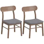 HOMCOM Set of 2 Dining Chairs, Upholstered Dining Room Chairs with Rubberwood Legs and Padded Seat for Kitchen, Gray - Image 2