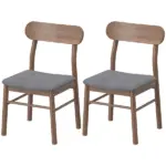 HOMCOM Set of 2 Dining Chairs, Upholstered Dining Room Chairs with Rubberwood Legs and Padded Seat for Kitchen, Gray