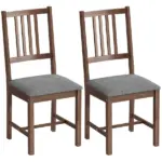 HOMCOM Set of 2 Dining Chairs, Upholstered Dining Room Chairs with Rubberwood Legs and Slat Backrest for Kitchen, Gray - Image 2