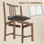 HOMCOM Set of 2 Dining Chairs, Upholstered Dining Room Chairs with Rubberwood Legs and Slat Backrest for Kitchen, Gray - Image 8
