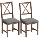 HOMCOM Set of 2 Dining Chairs, Upholstered X-Back Dining Room Chairs with Rubberwood Legs and Padded Seat for Kitchen, Gray - Image 2