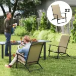 Outsunny Set of 2 Outdoor Dining Chairs with High Back, Armrests, Folding Patio Chairs for Patio, Lawn, Camping, Beige - Image 2