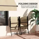 Outsunny Set of 2 Outdoor Dining Chairs with High Back, Armrests, Folding Patio Chairs for Patio, Lawn, Camping, Beige - Image 5