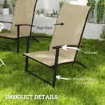 Outsunny Set of 2 Outdoor Dining Chairs with High Back, Armrests, Folding Patio Chairs for Patio, Lawn, Camping, Beige - Image 6