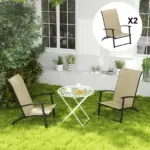 Outsunny Set of 2 Outdoor Dining Chairs with High Back, Armrests, Folding Patio Chairs for Patio, Lawn, Camping, Beige - Image 8