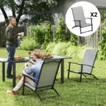 Outsunny Set of 2 Outdoor Dining Chairs with High Back, Armrests, Folding Patio Chairs for Patio, Lawn, Camping, Gray - Image 2