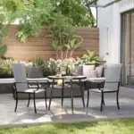 Outsunny Set of 2 Outdoor Wicker Dining Chairs with Armrest, Steel Frame, High Back and Deep Seating, Gray - Image 2