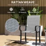 Outsunny Set of 2 Outdoor Wicker Dining Chairs with Armrest, Steel Frame, High Back and Deep Seating, Gray - Image 4