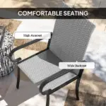 Outsunny Set of 2 Outdoor Wicker Dining Chairs with Armrest, Steel Frame, High Back and Deep Seating, Gray - Image 5