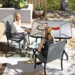Outsunny Set of 2 Outdoor Wicker Dining Chairs with Armrest, Steel Frame, High Back and Deep Seating, Gray - Image 7