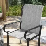 Outsunny Set of 2 Outdoor Wicker Dining Chairs with Armrest, Steel Frame, High Back and Deep Seating, Gray - Image 8