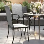 Outsunny Set of 2 Outdoor Wicker Dining Chairs with Armrest, Steel Frame, High Back and Deep Seating, Gray - Image 9
