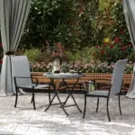 Outsunny Set of 2 Outdoor Wicker Dining Chairs with Armrest, Steel Frame, High Back and Deep Seating, Gray - Image 10