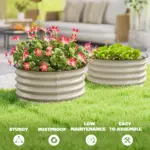 Set of 2 Raised Garden Bed, Metal Planter Box with Safety Edging, Easy-to-assemble Stock Tank, Cream - Image 7