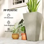 Outsunny Set of 3 28" Tall Plastic Planterswith Drainage Hole, Outdoor Flower Plant Pots, Indoor Planters for Porch Patio and Deck, Gray - Image 6