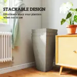 Outsunny Set of 3 28" Tall Plastic Planterswith Drainage Hole, Outdoor Flower Plant Pots, Indoor Planters for Porch Patio and Deck, Gray - Image 7