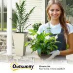 Outsunny Set of 3 28" Tall Plastic Planterswith Drainage Hole, Outdoor Flower Plant Pots, Indoor Planters for Porch Patio and Deck, Gray - Image 9
