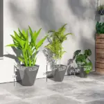Set of 3 MgO Tall Planters Indoor Outdoor Stackable Flower Pots with Drainage Holes for Garden Balcony Gray - Image 3