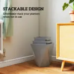 Set of 3 MgO Tall Planters Indoor Outdoor Stackable Flower Pots with Drainage Holes for Garden Balcony Gray - Image 6