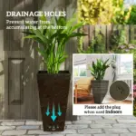 Outsunny Set of 3 Tall Planters, 28 Inch Outdoor Planter with Drainage Holes, Faux Wood Plastic Flower Pots, Dark Brown - Image 5