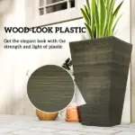 Outsunny Set of 3 Tall Planters, 28 Inch Outdoor Planter with Drainage Holes, Faux Wood Plastic Flower Pots, Dark Brown - Image 6