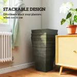 Outsunny Set of 3 Tall Planters, 28 Inch Outdoor Planter with Drainage Holes, Faux Wood Plastic Flower Pots, Dark Brown - Image 7