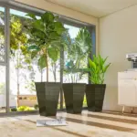Outsunny Set of 3 Tall Planters, 28 Inch Outdoor Planter with Drainage Holes, Faux Wood Plastic Flower Pots, Dark Brown - Image 8