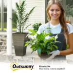 Outsunny Set of 3 Tall Planters, 28 Inch Outdoor Planter with Drainage Holes, Faux Wood Plastic Flower Pots, Dark Brown - Image 9