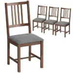 Set of 4 Dining Chairs, Upholstered Dining Room Chairs with Rubberwood Legs and Slat Backrest for Kitchen, Gray - Image 2