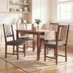 Set of 4 Dining Chairs, Upholstered Dining Room Chairs with Rubberwood Legs and Slat Backrest for Kitchen, Gray - Image 11
