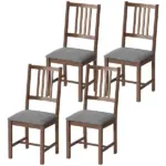 Set of 4 Dining Chairs, Upholstered Dining Room Chairs with Rubberwood Legs and Slat Backrest for Kitchen, Gray